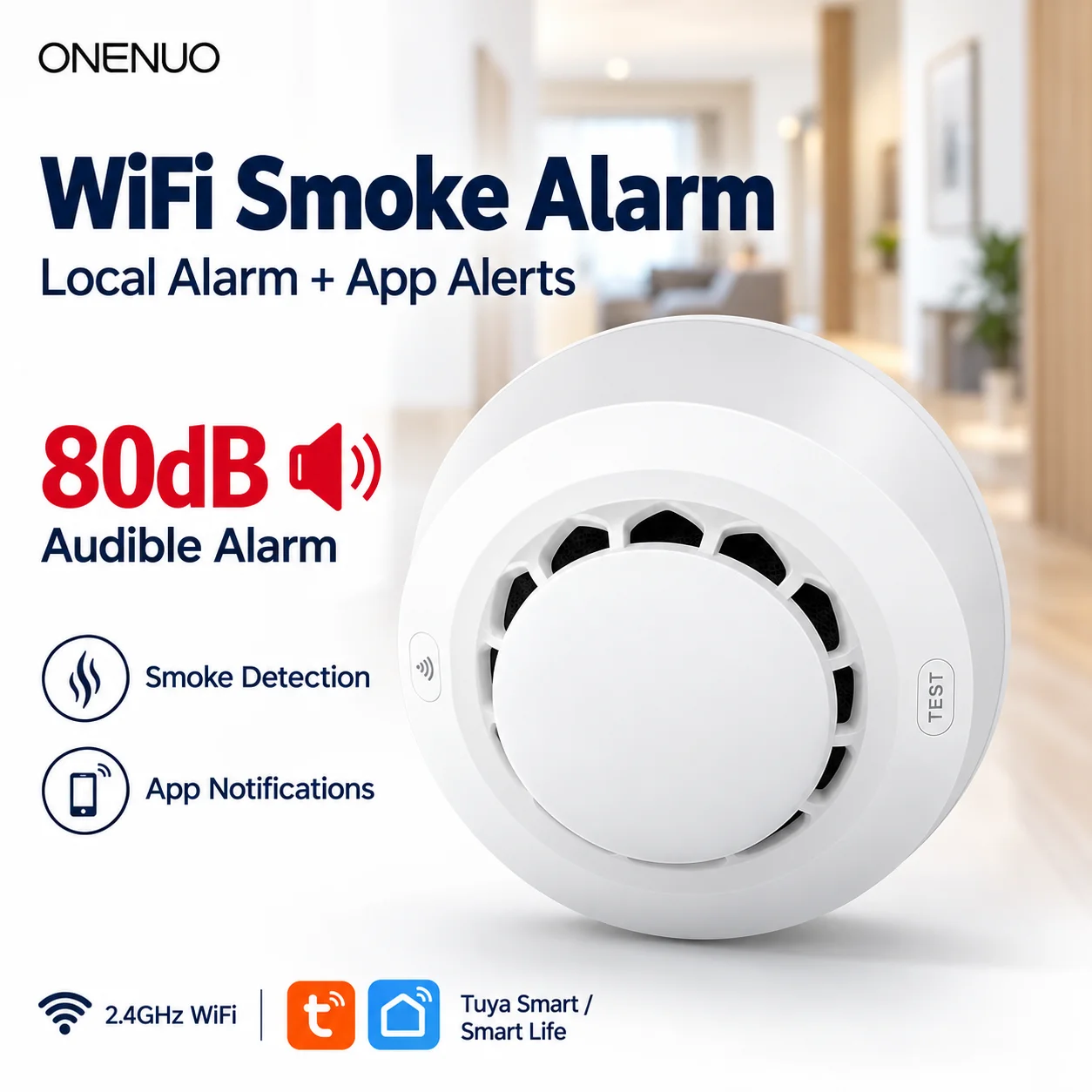 ZigBee Smoke Detector Tuya Photoelectric Smoke Alarm 80dB Smart Life APP Alert Home Security Sensor Hub Required