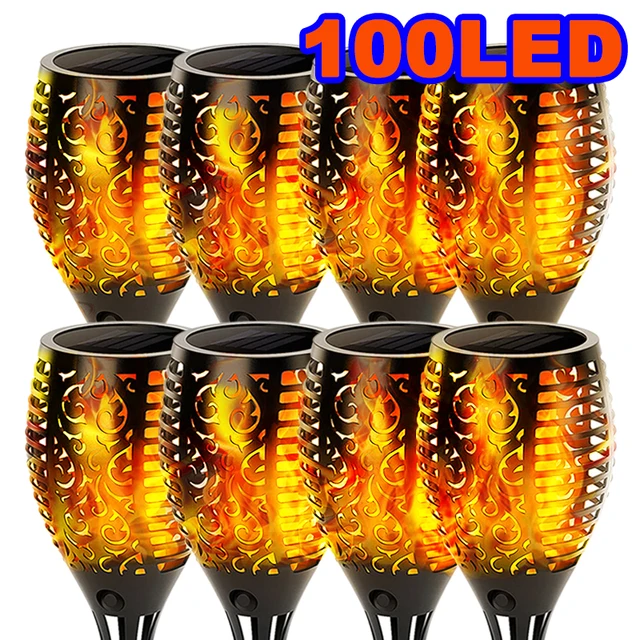 100LED słonecznego wystrój ogrodu latarka migający płomień IP65 wodoodporna oświetlenie trawnika na Patio na świeżym powietrzu ścieżka