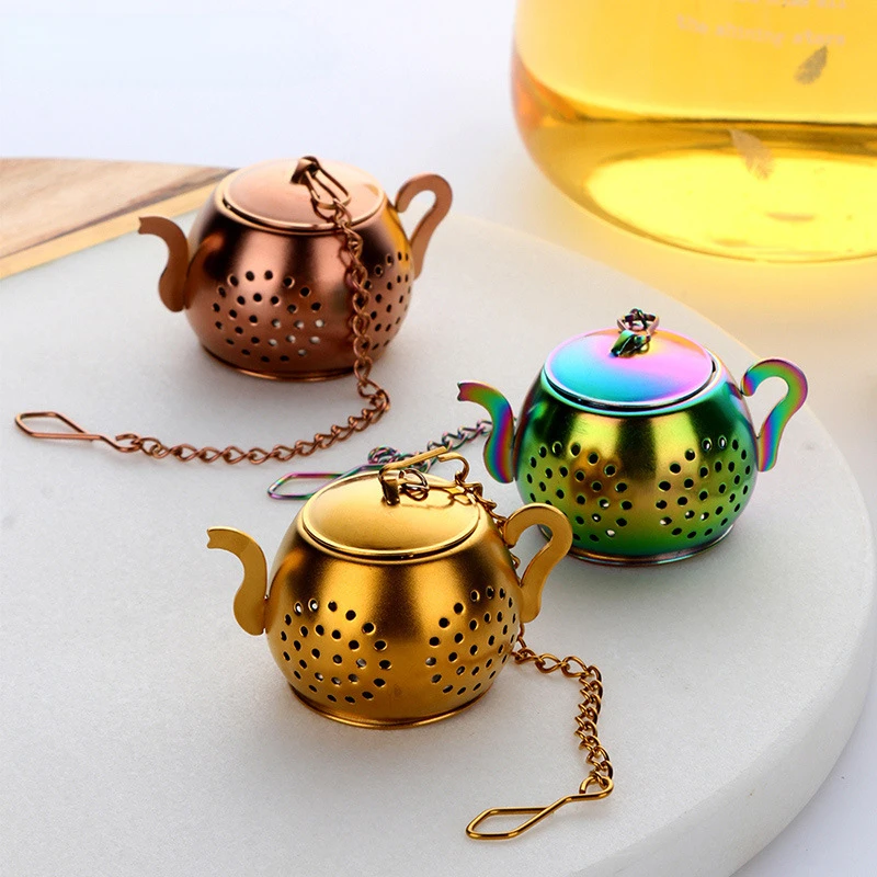 Teapot Shape Tea Strainer Stainless Steel Loose Tea Infuser with Chain Herbal Spice Filter Diffuser Kitchen Gadget Teaware