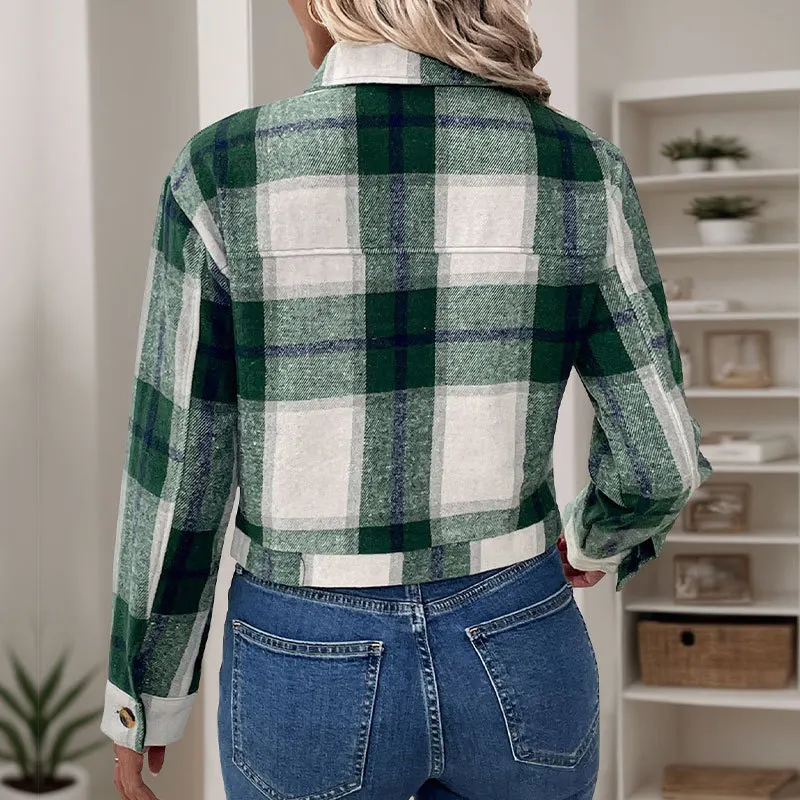 Cardigan court à carreaux Vintage en laine avec nœud papillon pour femme