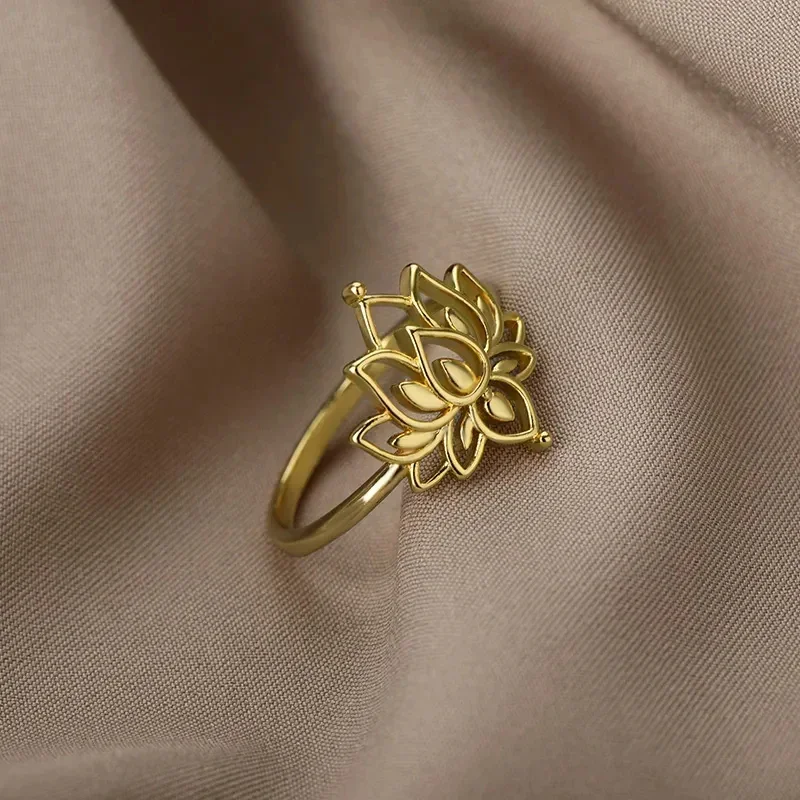 CAOSHI Simple Chic Lotus Shape Finger Ring for Women Silver Color/Gold Color Jewelry for Lady Low-key Elegant Accessories Gift