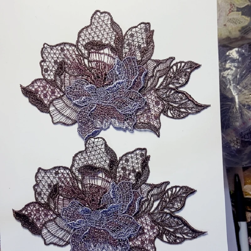2 sztuk/partia 10*8cm czarny Sliver mieszane Hollow szycia kwiatowy kwiat motyw Venise koronki aplikacja do odzieży hafty...
