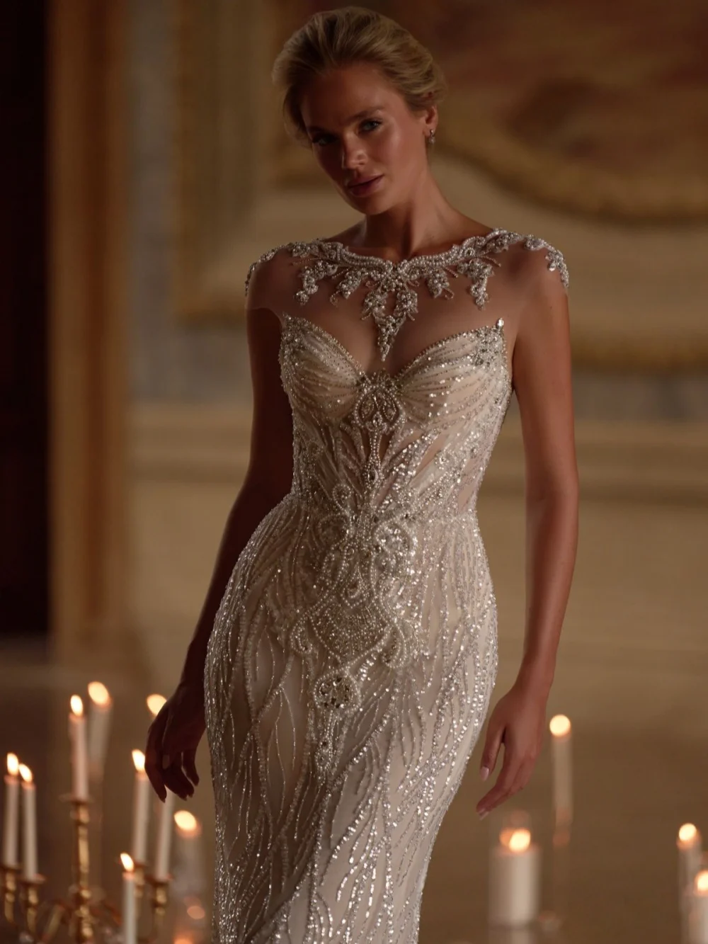 New Arrival Glimmering Beaded Wedding Dress With Cape Dreamy Luxury Mermaid Long Bridal Gown Customized Tulle Dresses For Bride