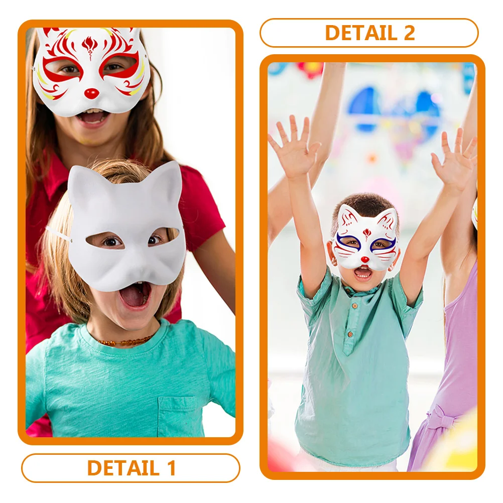 2 Pcs DIY White Paper Cat Beautiful Blank Mask Dinosaur Mache Unpainted Halloween Masks For Women Party Hand Painting Fox Woman