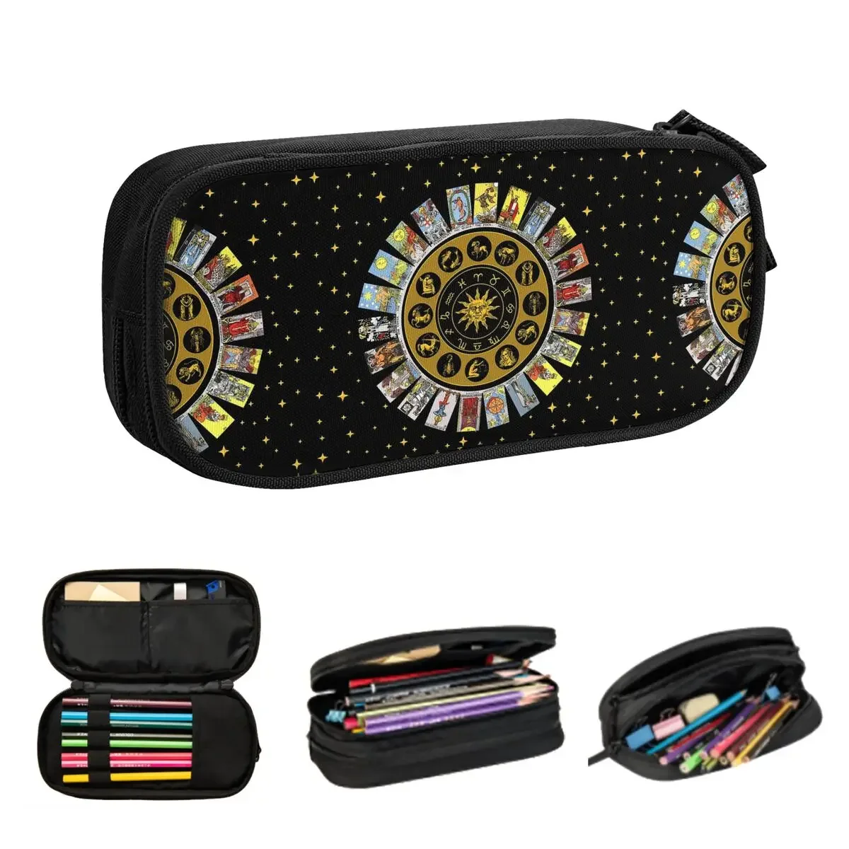 

Колесо зодиака, астрологическая диаграмма Старшие арканы Таро Пеналы для подарков Коробка для ручек Пенал для хранения карандашей