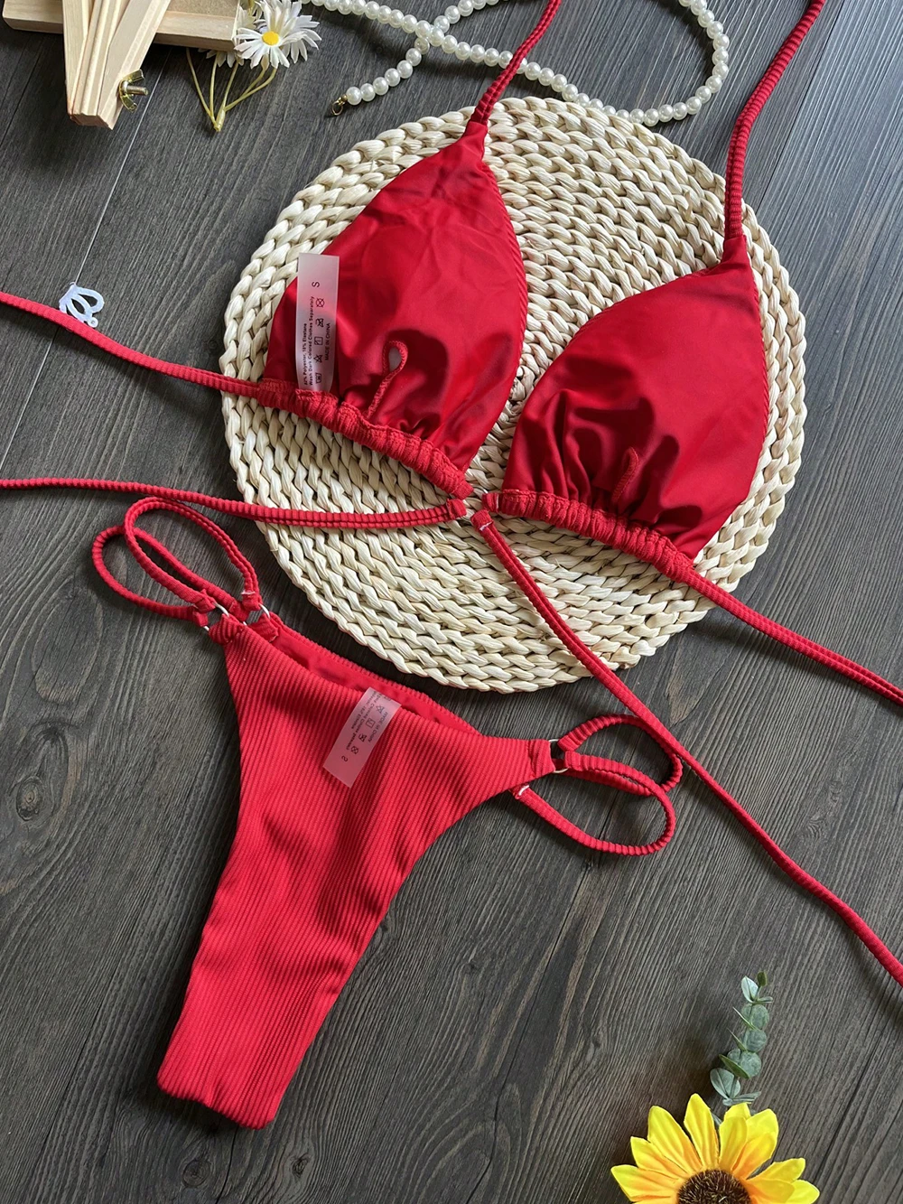 Women's Sexy Brazilian Bikini Set Halter Triangle Top Thong Bottom Two-Piece Swimsuit  Bathing Suit Summer Beach Swimwear