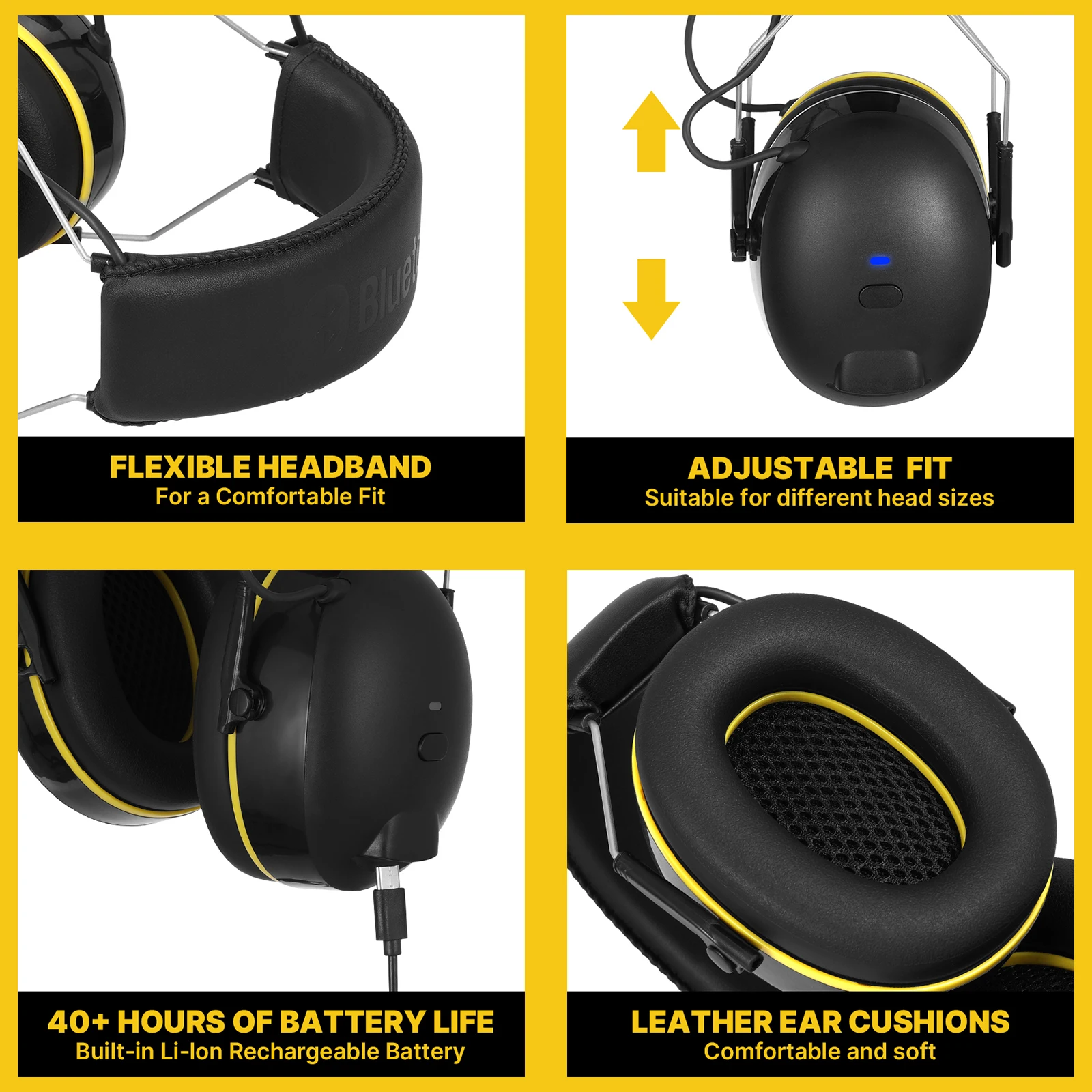 Electronic Headphone 5.0 Bluetooth Earmuffs Hearing Protection Headphones for Music Safety Noise Reduction Charging