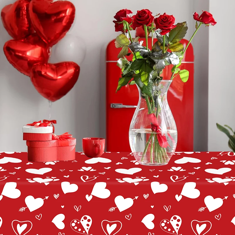 1pc Happy Valentine's Day Love Red Tablecloth Party Holiday Decoration Simple Style Birthday Party Supplies