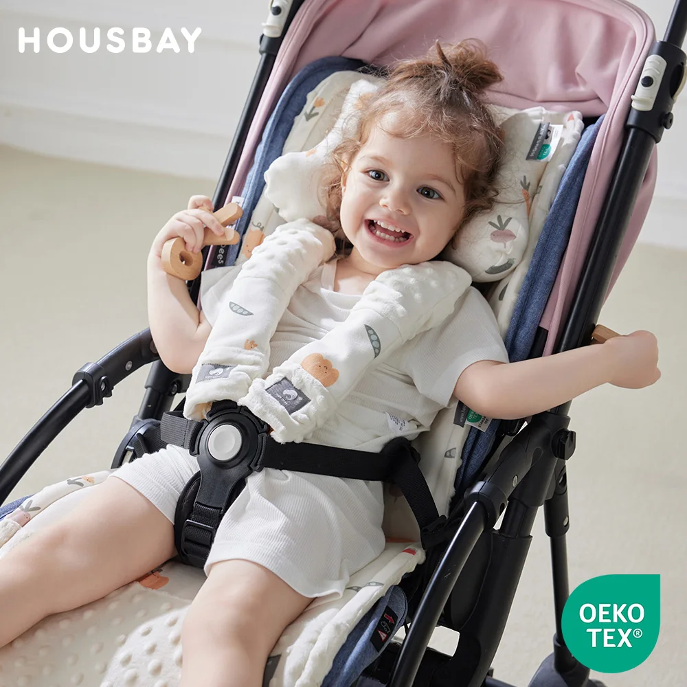 

1 Pair Of Safety Belt Cover 28Cm Length Universal Cars Stroller High Chair 100%Cotton Velvet Patchwork Beige Veggie Printed