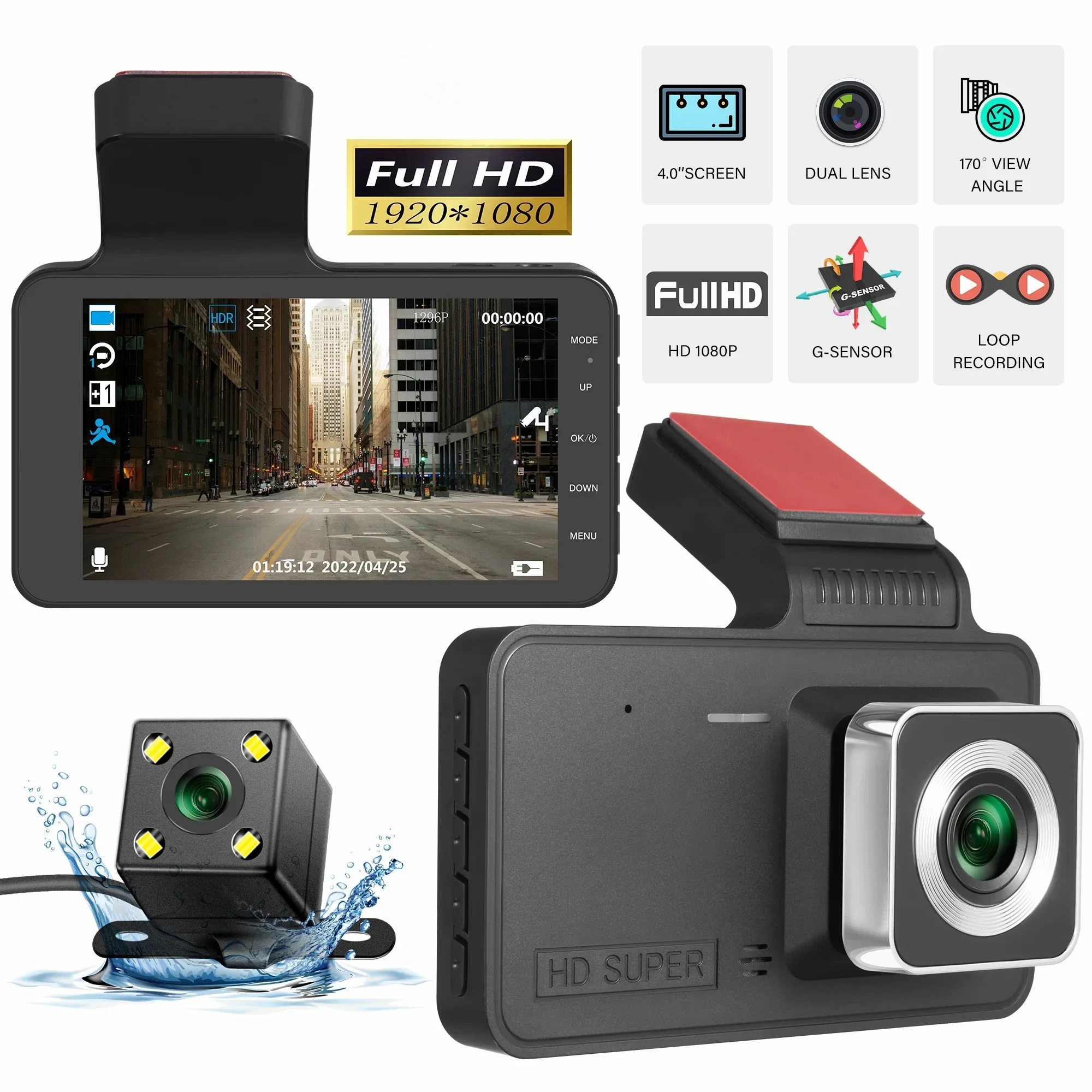 Dual Lens In-car Recording Camera Motion Detection Front G-Sensor Dash Cam 4 Inch Black Box 1080p Record 170° Wide-angle Car Box