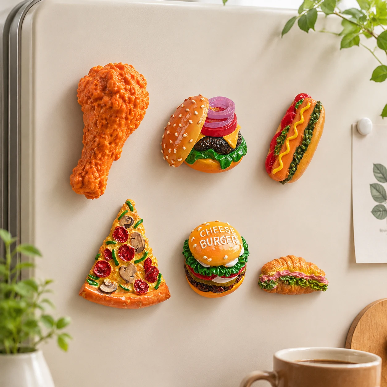 3D Simulation Food Fridge Magnet Set, Resin Burger Pizza Fried Chicken, Creative Kitchen Decor Magnetic Sticker, Home Gift
