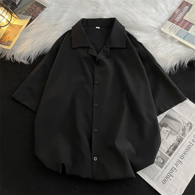 Summer Ice Silk Men's Shirt Short Sleeve Drapey Cool Simple Design Premium Quality Tailor's Lapel Four-Five Sleeve Length