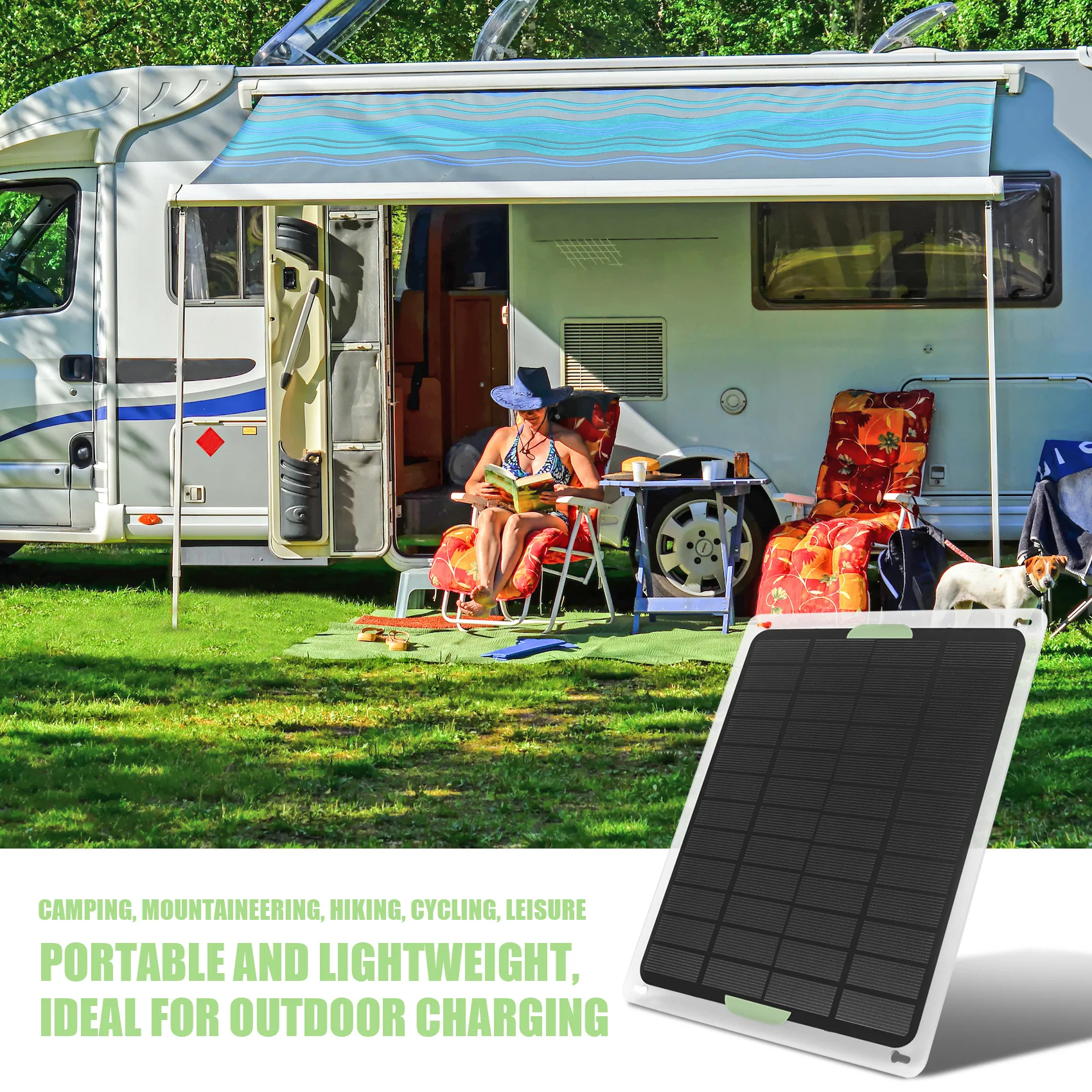 ABYA 20W Solar Panel 12V/5V USB2.0 Solar Car Charger Outdoor Portable Monocrystalline Silicon Flexible Solar Panel