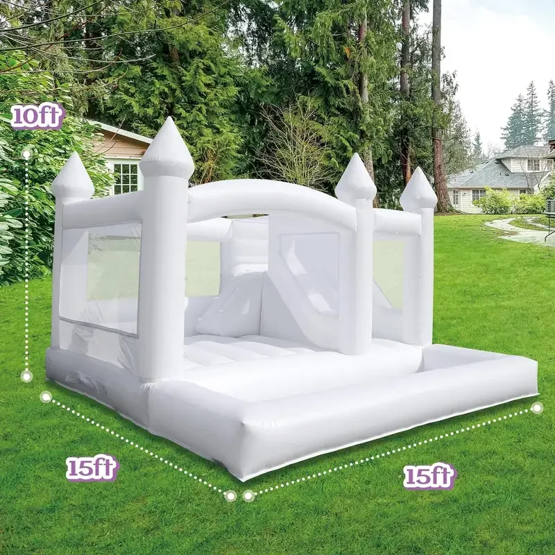 Commercial White Bounce House with Slide Ball Pit for Adults Big Kids PVC Bouncy castle with Blower for Birthday Party Wedding