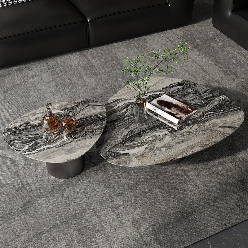 Factory Direct Sales Italian Minimalist Natural Stone Coffee Table Light Luxury Stainless Steel Triangle