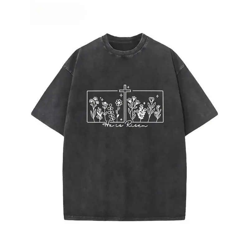 

"He Is Risen T-Shirt for Women | Christian Faith & Cross Graphic Tee | Religious Easter Day Gift | Floral Jesus Top"