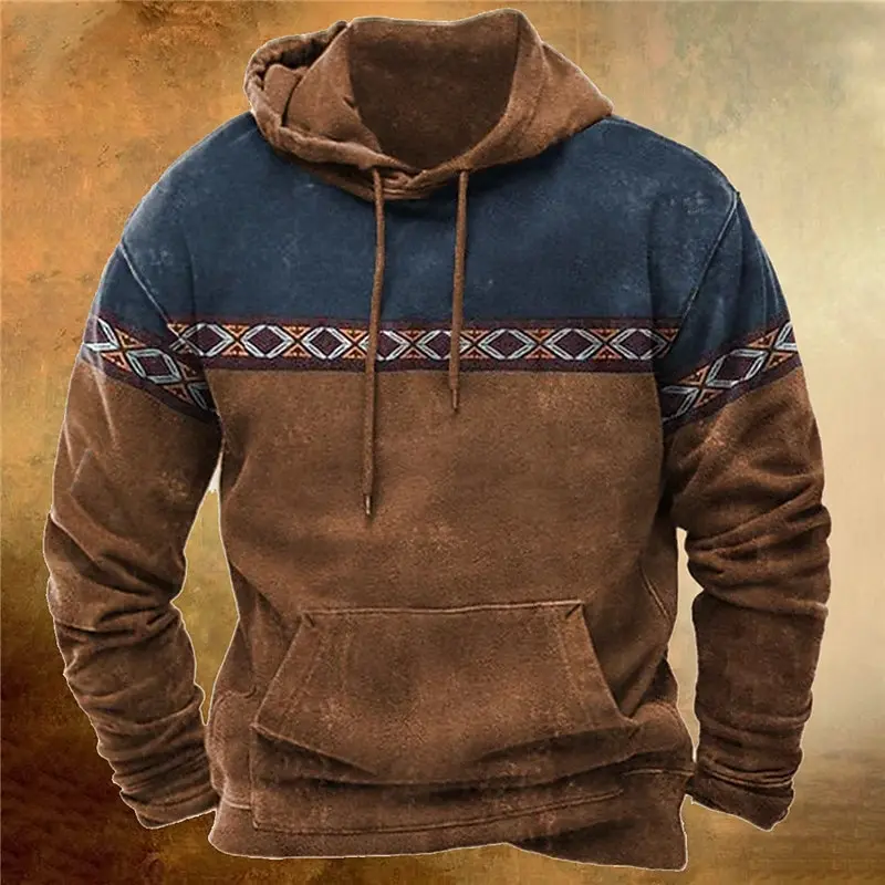 Men\'s Pullover Hoodie Sweatshirt Vintage Long Sleeve Tribal Pattern Casuals Spring & Fall For Men/Women Outerwear Streetwear