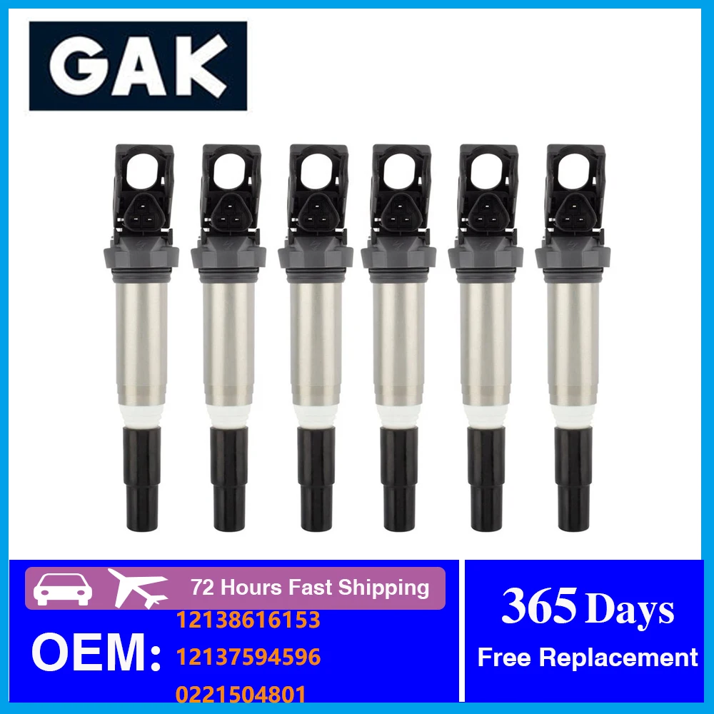 1-6 PCS 12138616153 New Ignition Coils For B-MW 1 3 5 7 X3 X5 Z4 N20 N26 N52 N54 N55 2.0L 3.0L (2004-) 12137594596 0221504801