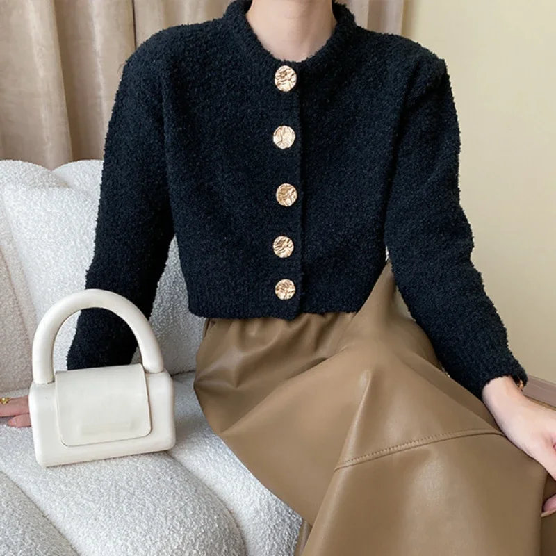 O Neck Long Sleeve Solid Woman Sweaters Single Breasted Patchwork Straight Cardigan Korea Chic Knit Small Fragrance Pull Femme