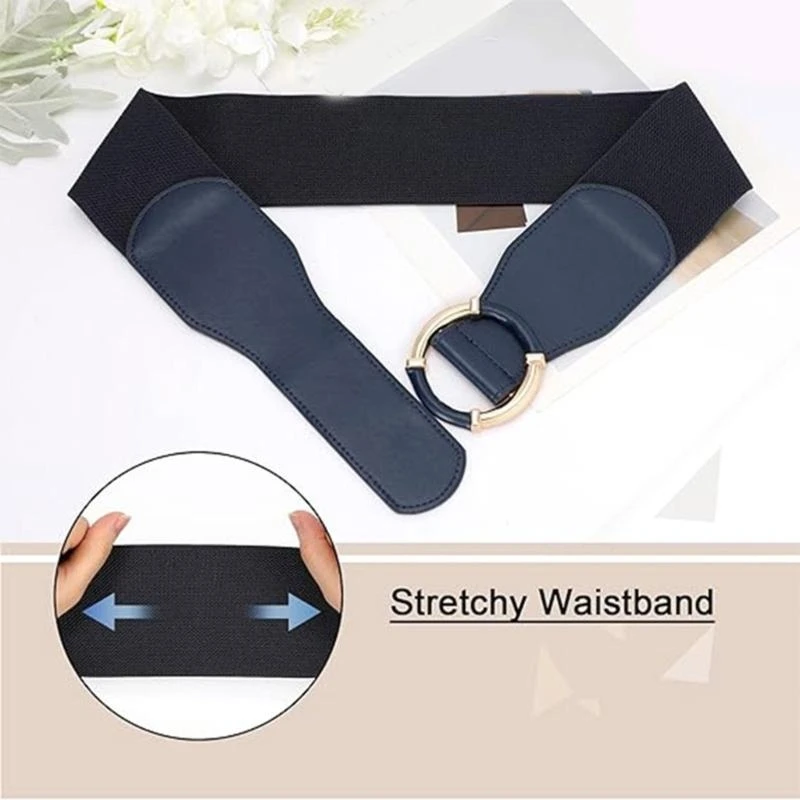 

652F Girls Trendy Waist Belt PU Waistband Costume Underbust Wide Waist Body Jewelry for Party Jeans Belt Dress Chain