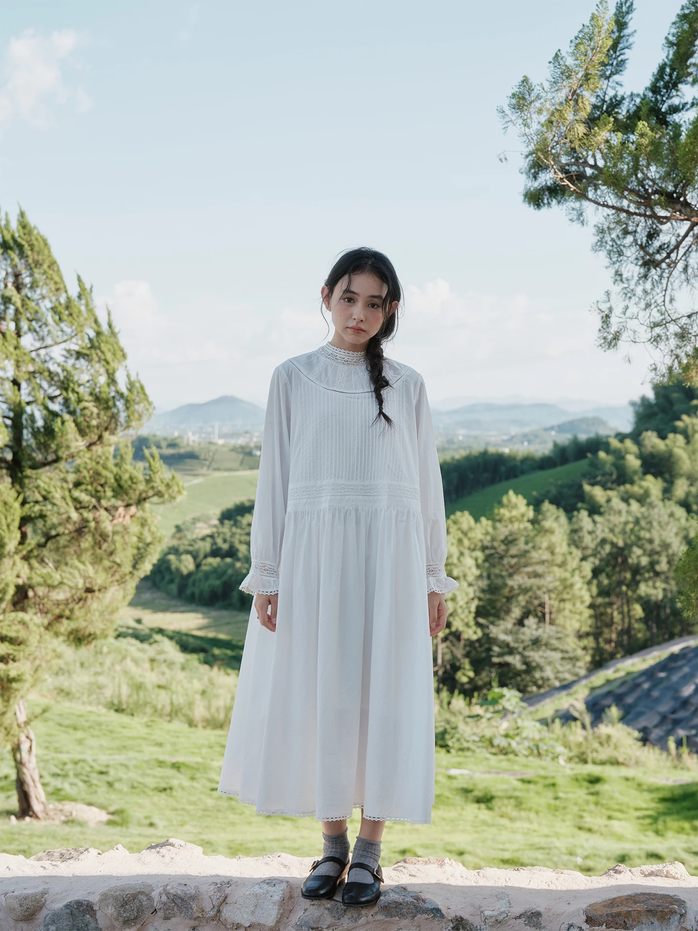 

White Bamboo Fiber Silk Lace Vintage Dr H Version Loose Fit Long Sve Women's Clothing Breathable Lightweight