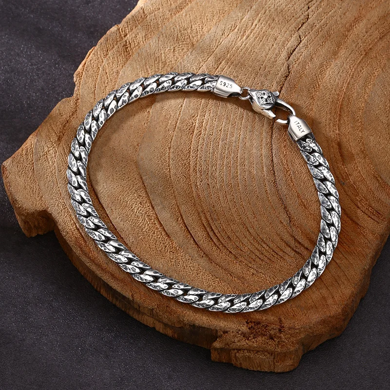 

925 sterling silver bracelet personalized graffiti snake bone bracelet splendid trendy Thai silver vintage distressed ornament