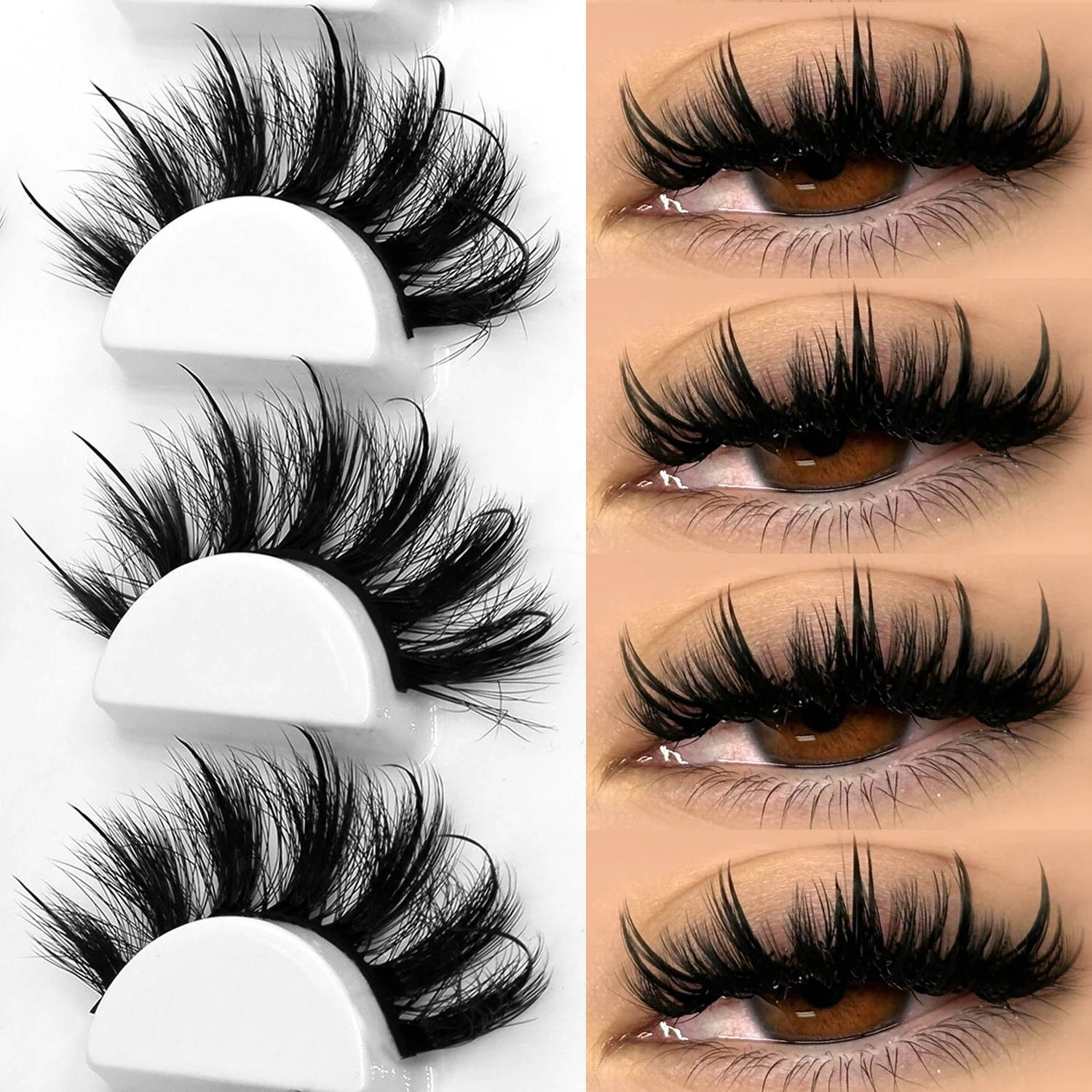 Lasvirey Fluffy Eyelashes Thick Cat Eye Lashes 8D Fluffy Volume Lashes Dramatic Thick Fluffy Full Strip Lashes Extension Makeup