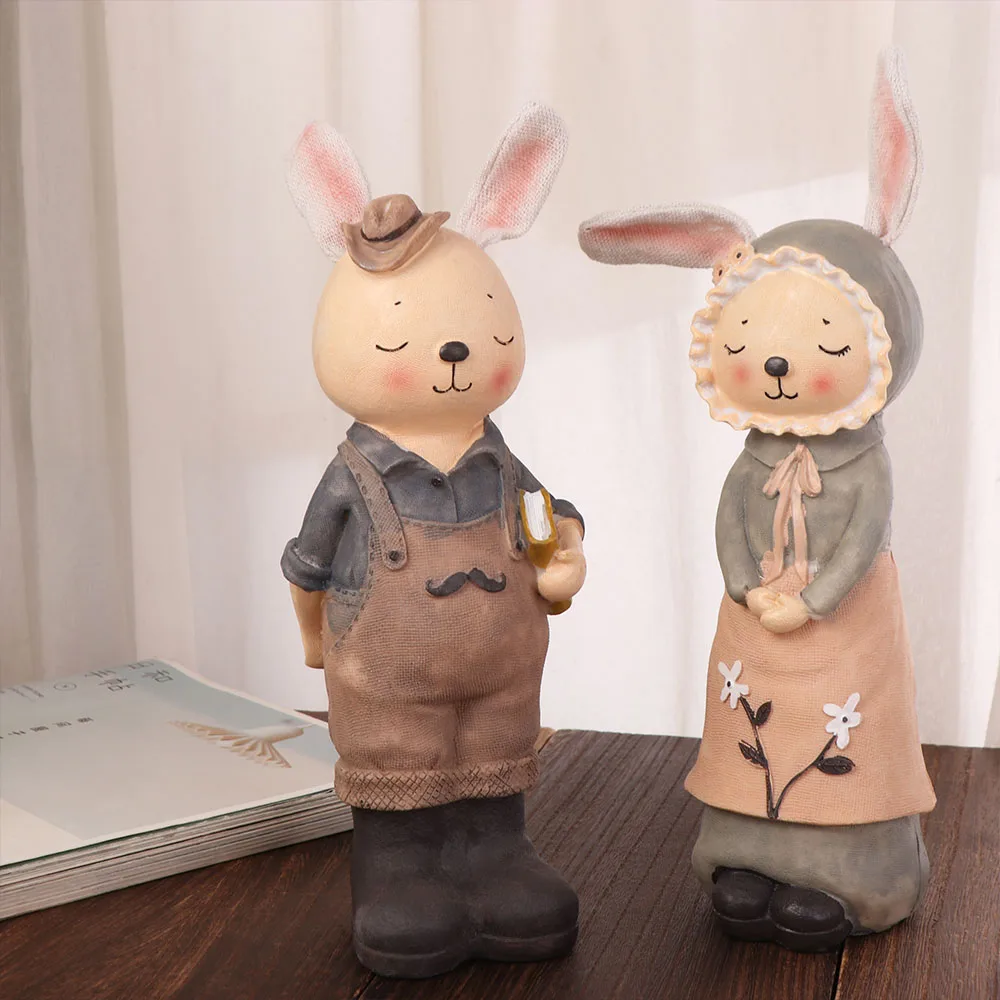 

Creative Mini Easter Bunny Statue Resin Crafts Cute Mini Rabbit Figurine European Pastoral Rabbit Desktop Ornament Farmhouse