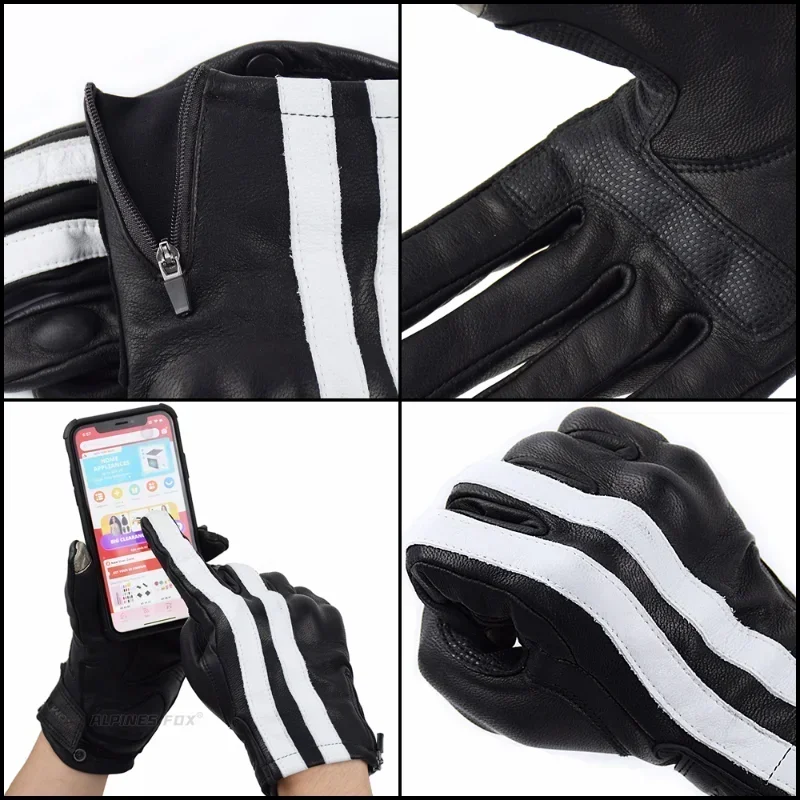 Guantes de cuero para motocicleta, equipo de dedo completo, Vintage, a prueba de viento, guantes de cuero transpirables de verano, protección