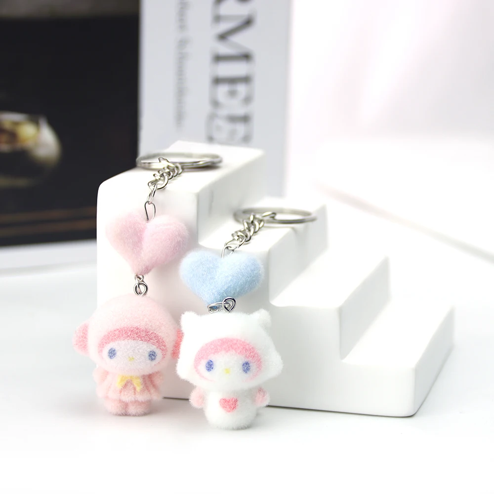 

6pcs Original Design 3D Resin Flocking Girl Keychain Plush Doll Pendant for Bag Charms Car Ornaments DIY Crafts Wholesale