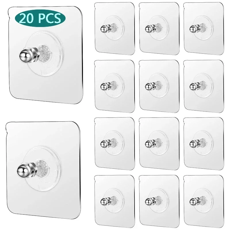 Adhesive Nails Wall Hooks Transparent Screw Stickers Wall Hook Closet Cabinet Shelf Pegs Wall Hook Hangers Kitchen Bathroom