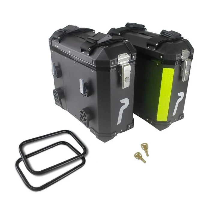 

2016 China Top Rated Accessories Universal Fit Aluminum Black Motorcycles Panniers Side Box Case 46cmx43cmx21cm for Superbike