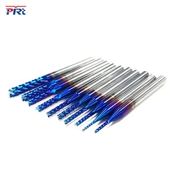 PRTCNC10pcs End Mill CNC Router Bits, 0.8-3.175mm 1/8” Shank Nano Blue Coating Engraving Bits Cutter Woodworking Tools