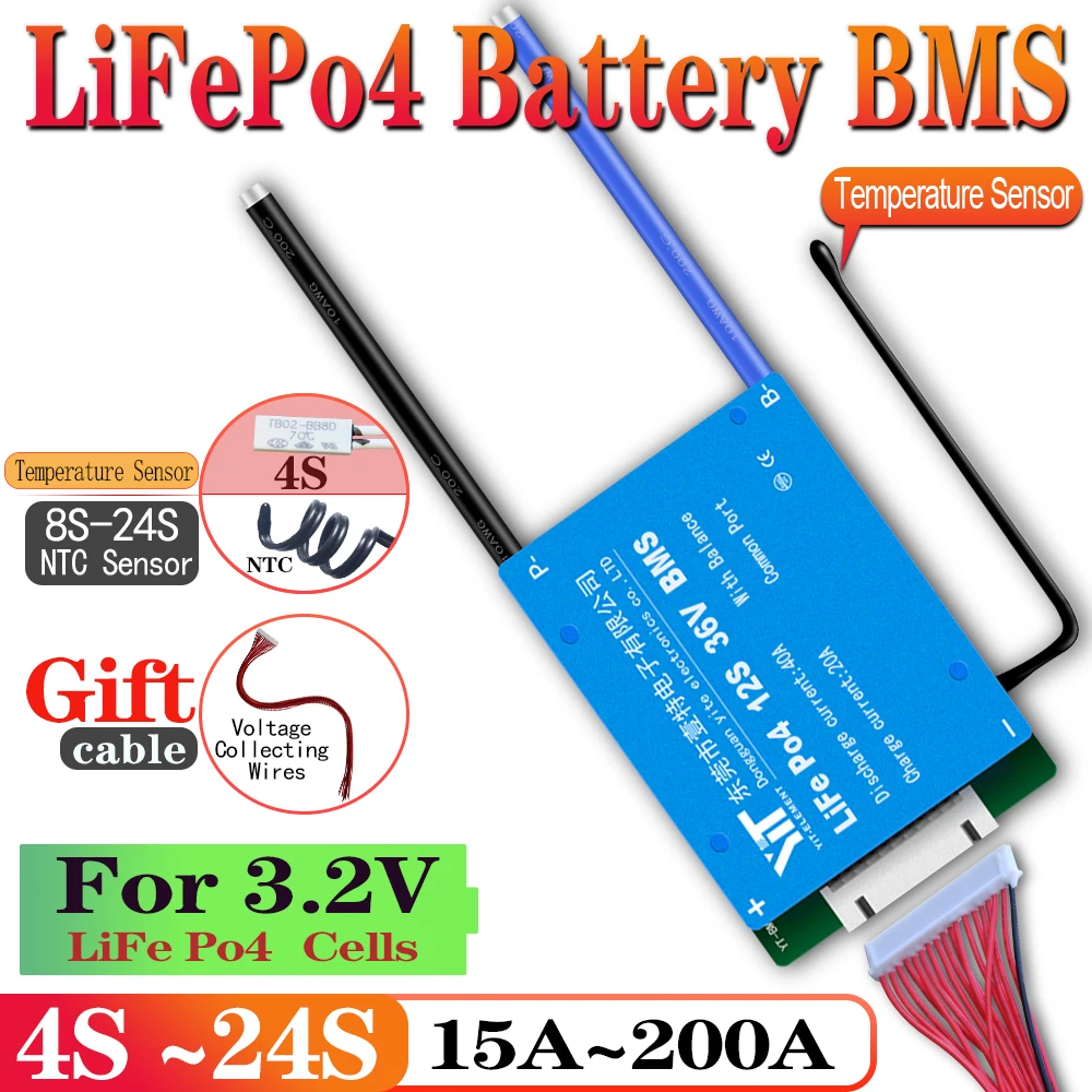 LiFePo4 BMS Balanced Board 4S 12V 8S 24V 12S 36V 15S 16S 48V 19S 20S 60V 23S 24S 72V 40A 60A 100A 150A 200A Battery Protection