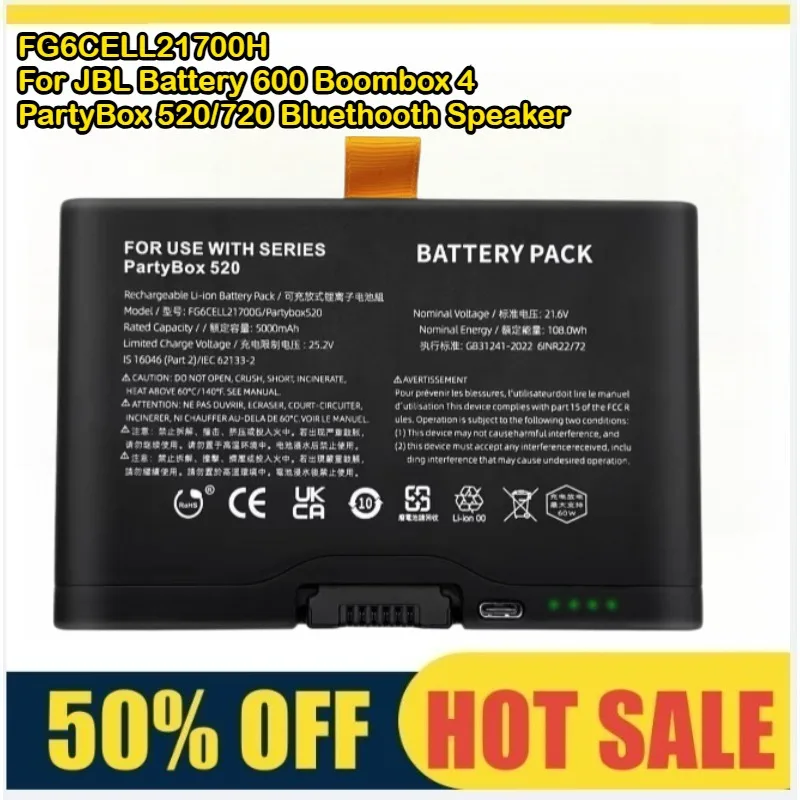

5000mAh 108Wh 21.6V FG6CEL21700G is suitable for JBL PartyBox 520 Bluetooth speaker battery