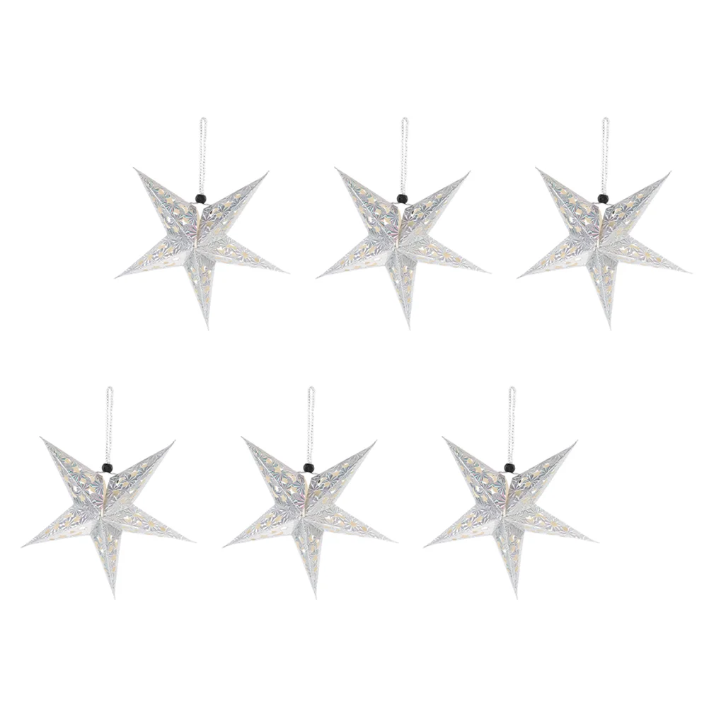6 Pcs Lamp Shade Pentagram Stereoscopic Lampshade Ceiling Star Paper Pendant Silver Hanging