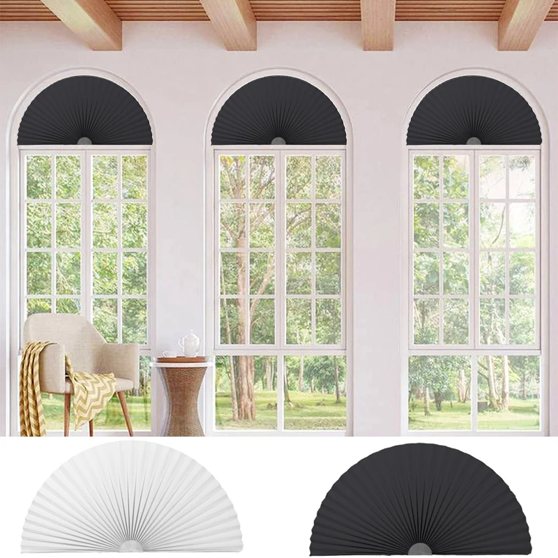 Blackout Blind For Window Pleated Blinds Arched Non-woven Fabric Self-adhesive Window Shade Curtain Bedroom Blcony Office Decor