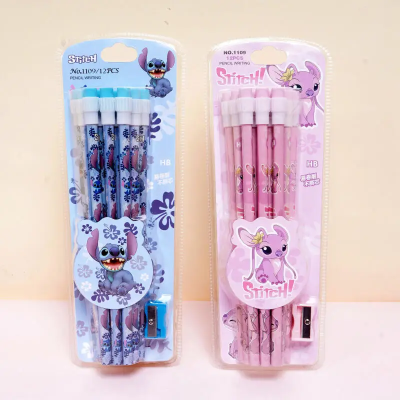 

12 шт. Lilo Stitch HB деревянный ластик карандаш мультфильм милый стежок ангел точилка для карандашей канцелярские принадлежности костюм аниме учебные принадлежности подарок