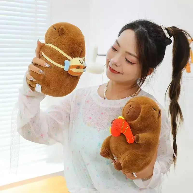 귀여운 변신 백팩 카피바라 봉제 인형 베개 펜던트 거북이 껍질 굴벌레 카피바라 봉제 장난감 소년 소녀 선물