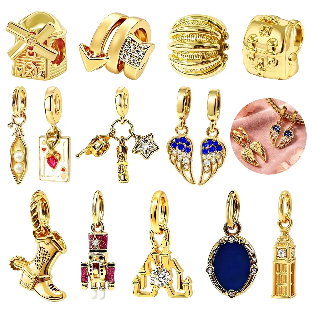925 Sterling Silver Gold Plated House Charms Beads Fit Original Bracelets Bag Keychain Charm Bead Pendant Diy Women Jewelry Gift