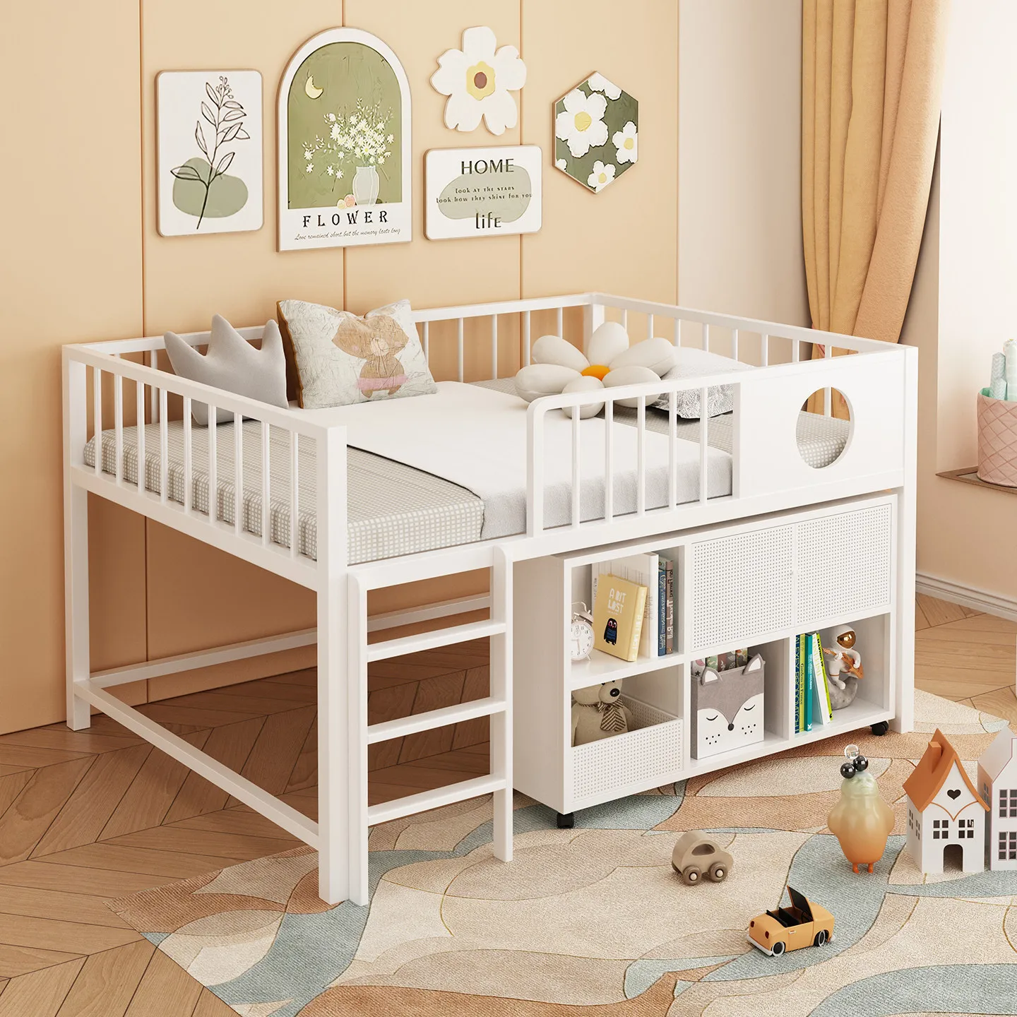 Children's bed Wrought iron bed Princess wind semi-high  Bedroom Small household single bed Dormitory
