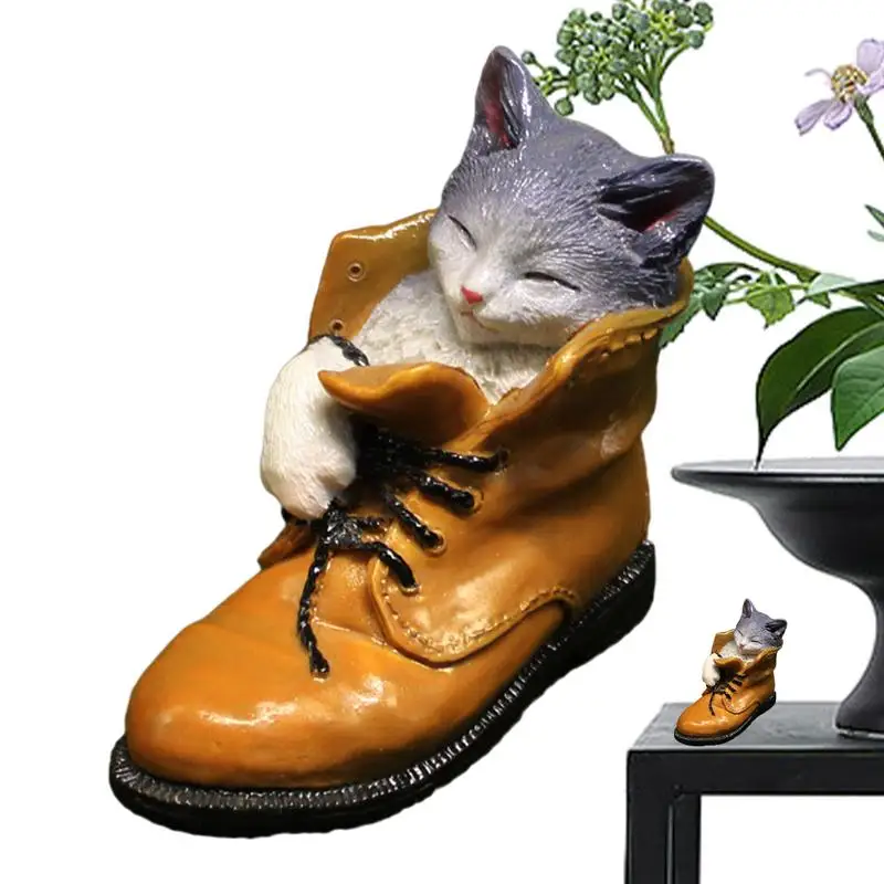 

Miniature Garden Cat Lovely Boot Cat Landscape Figurines Ornament Garden Decorative Cat Miniatures For Home Hotel Bookshelf