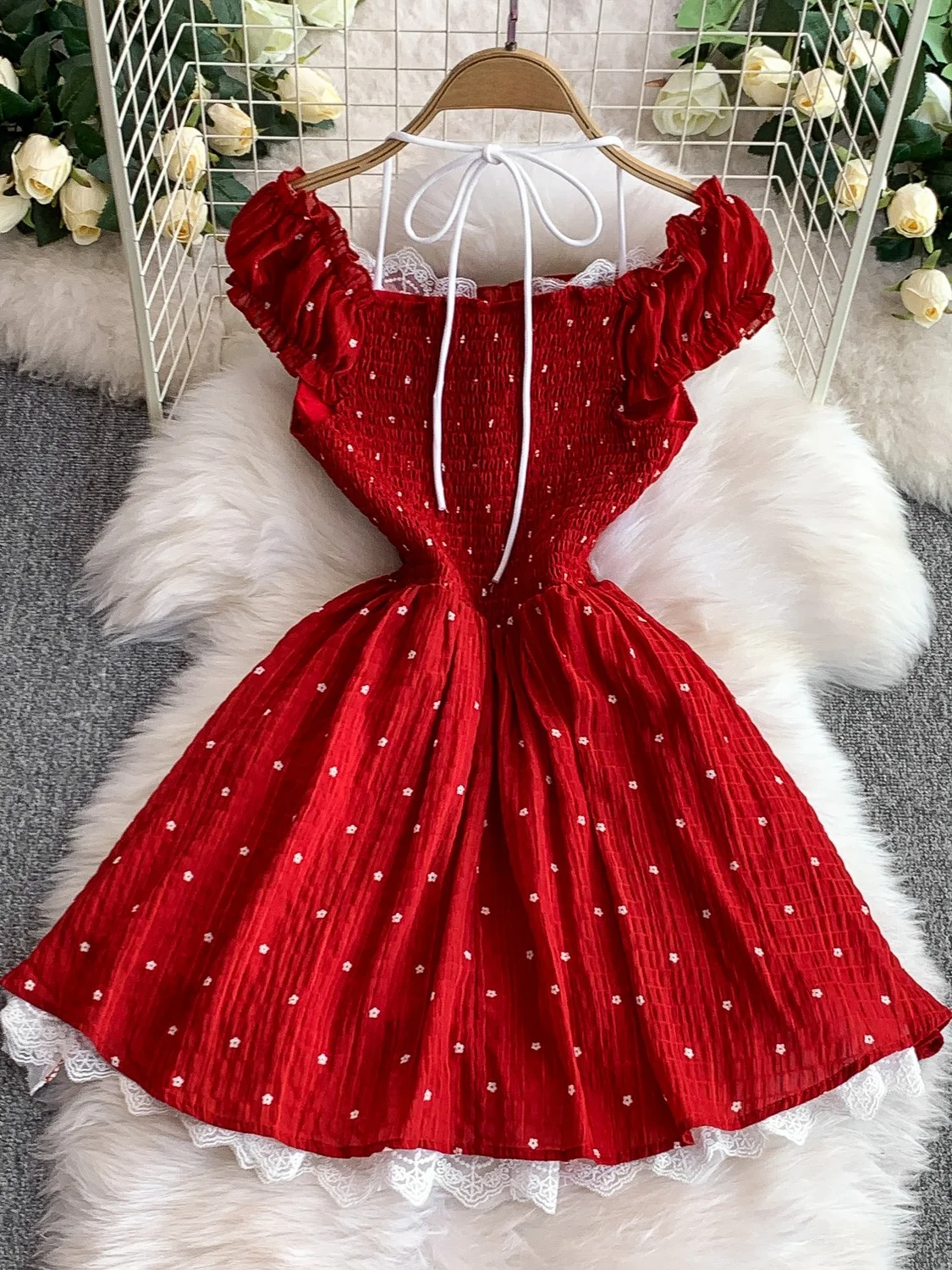 Spódnica damska letnia, kwiatowa, z koronką, wyszczuplająca, z wiązaniem w talii, w stylu Princ Sle Sweet Knot Square Ne Bubble Sve Dr.