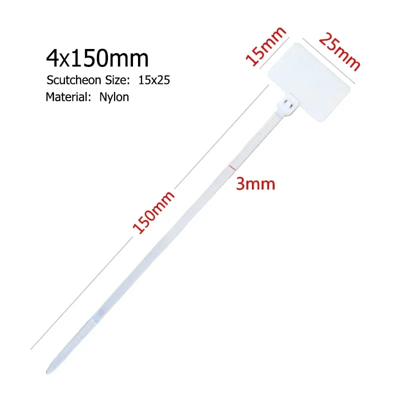 50pcs 4*150mm Nylon Cable Ties Tag Labels Plastic Loop Markers Self-locking Zip