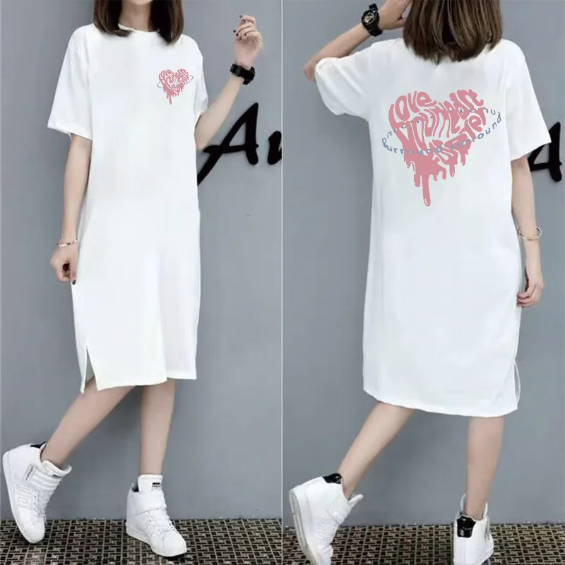 

Простое летнее повседневное женское платье большого размера с мультяшным принтом и коротким рукавом с круглым вырезом