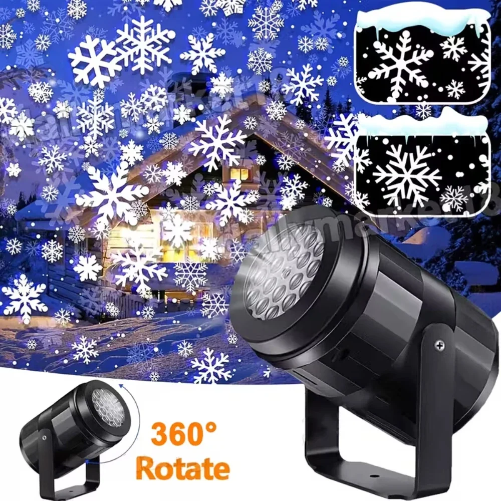 Christmas Snowflake Projector Lamp LED Rotating Snowfall Projection Light Stage Spotlight Yard New Year Festival Party Decoratio