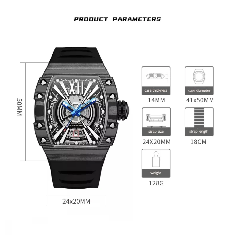 HANBORO New Men Automatic Watch Luxury Watches Luminous Waterproof Trendy Mechanical Wristwatch Fashion Casual Watch for man