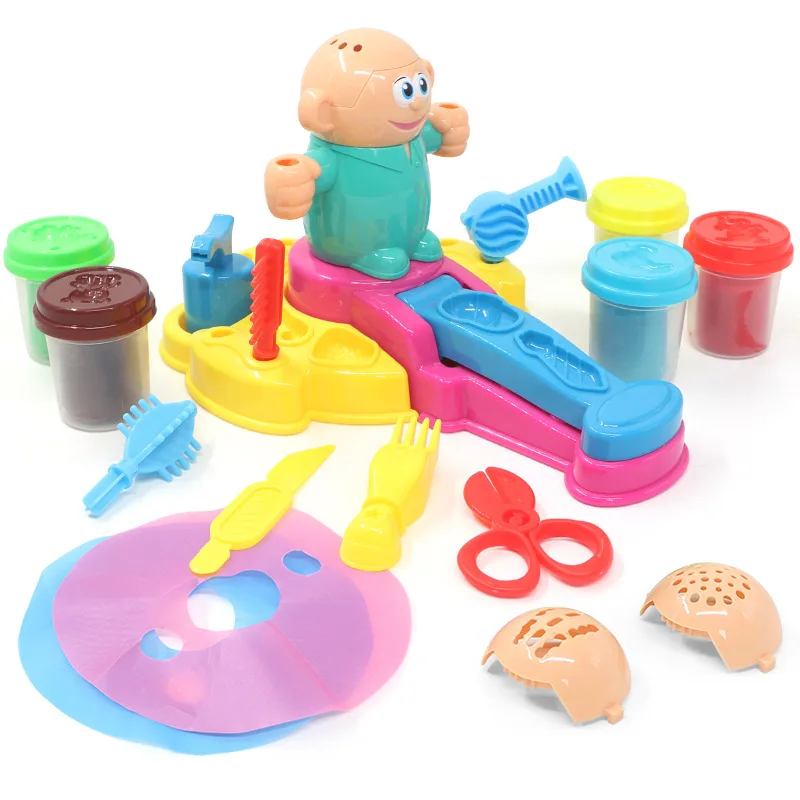 Kit de barbeiro criativo diy para crianças, conjunto de brinquedos de argila colorida, plasticina, massa educacional, presente de aniversário