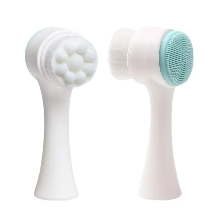 Mini Manual Facial Cleansing Brush Silicone Massage Face Brush Soft Bristles Double-Sided Handheld Cleaning Device Pore Cleaner