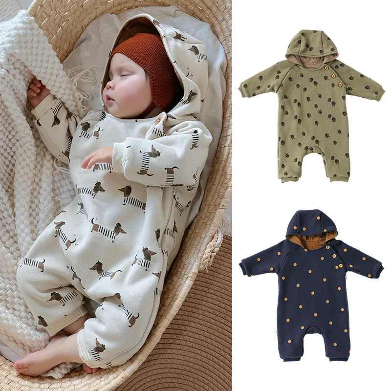 Cotton Baby Rompers Infant Boys Girls Jumpsuit Hooded Long-Sleeve Toddler Boys Girls Romper Thick Jumpsuits Baby Clothes